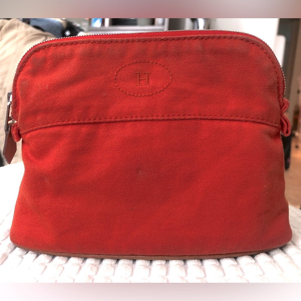 Hermes Red Canvas Cosmetic Pouch